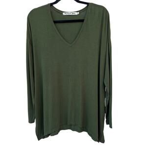 Michael Stars Oversized V-Neck Side Slits Long Sleeve Green One Size OS